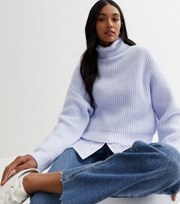 New Look Pale Blue Ribbed Knit Chunky Roll Neck Jumper